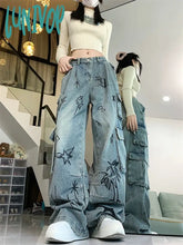 Lunivop Women’s Graffiti Print Pattern Design Unisex Jeans Vintage Street Y2K Casual Denim
